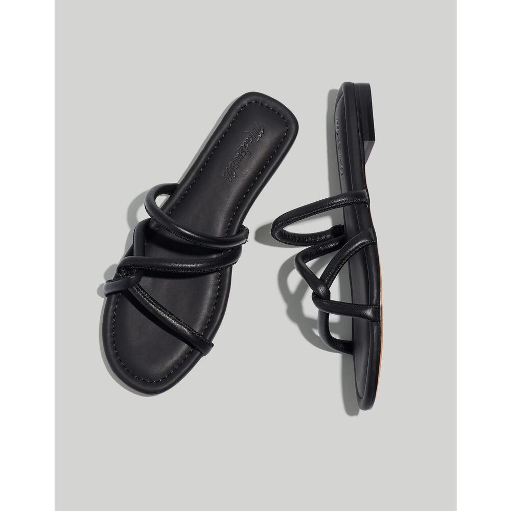 Madewell Black Leather The Amel Slide Sandals NIB